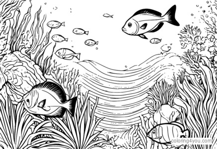 Coloring pages of an underwater jungle with coral reefs