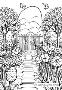 Magical spring garden with Easter eggs