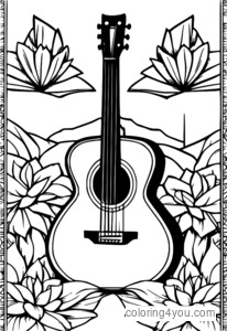 A fun Japanese origami guitar coloring page