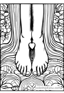 Whimsical illustration of a couple's bare feet touching with a heart.