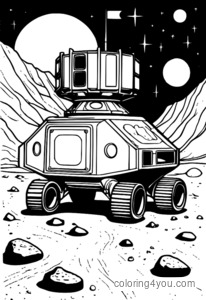 Rover samler inn data om månens jord og steiner på månens overflate med et prøvereturrør i bakgrunnen