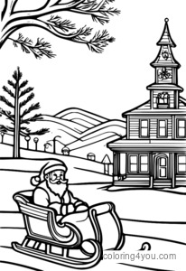 Santa Claus arriving excited children christmas coloring page