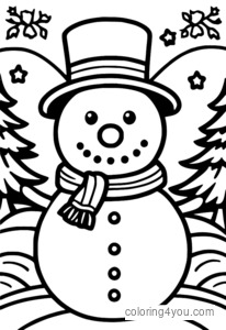 Dibujo de Muñeco de nieve con adornos navideños para colorear