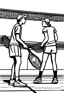 Tennis doubles tension coloring page - nakakatuwang mga guhit para sa mga bata