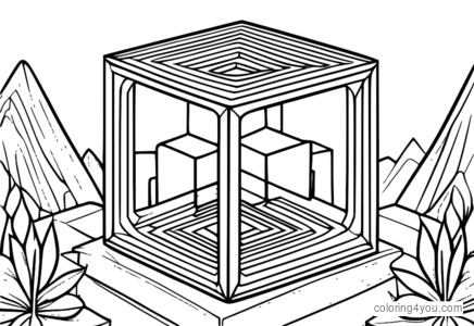 3D-kubus met interessante geometrie en vormen die kinderen kunnen kleuren en ontdekken