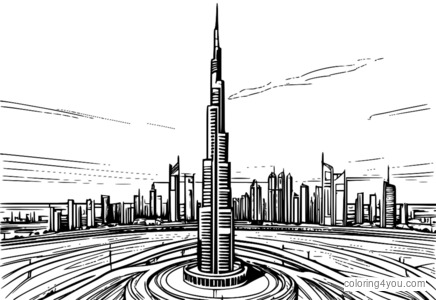 Colouring pages of the bilateral-Transmitter tower in Dubai.