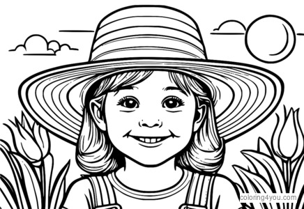 Colorful kids sun hats coloring pages illustration