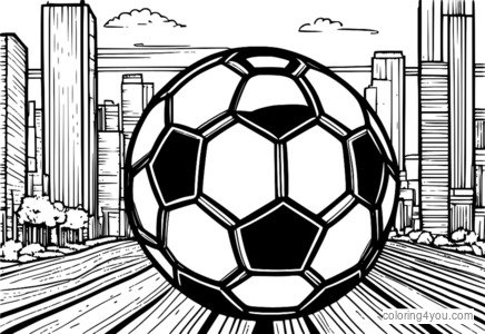 Large soccer ball with black and white stripes, surrounded by colorful pigments