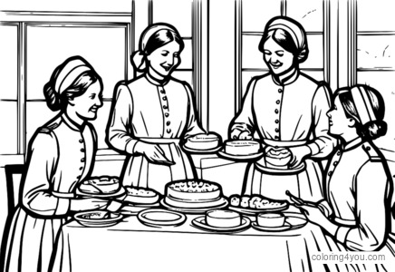 Desenho de Florence Nightingale comendo bolo de cenoura para colorir