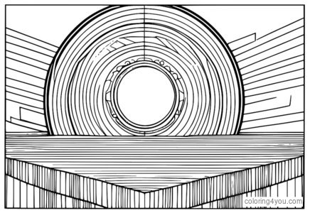 Página para colorear de una lente que muestra los rayos de luz refractados.