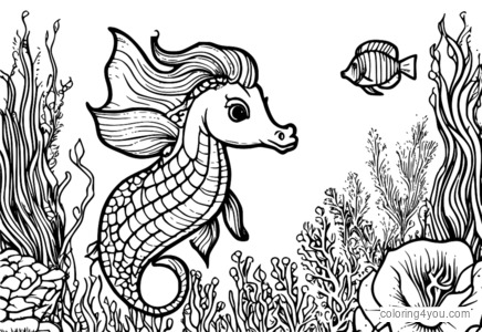 Coloriage - Fée sirène sur hippocampe pour Colorier