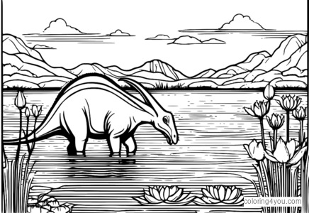 En parasaurolophus svømmer i en flod med åkander og en rolig atmosfære