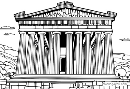 Parthenon'un bir dizi canlı renkle boyama sayfası, modern bir sanat eseri hayal ediyor