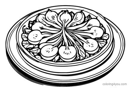 Coloring page of radish slices with hummus