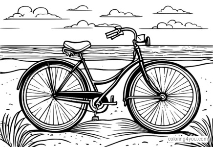 Una bicicletta d'epoca con ruote grandi parcheggiata su una spiaggia sabbiosa.