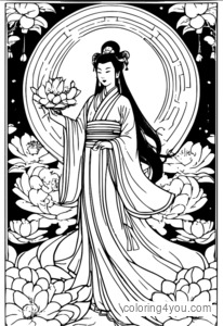 Chang'e cercado por flores chinesas.