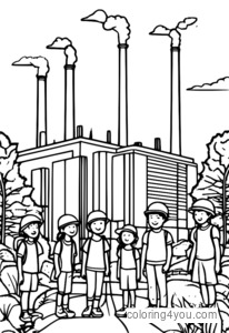 A group of kids standing in front of a green energy generation plant.