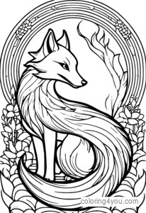 Two-tailed Kitsune transforming into a majestic swan - mystical illustration