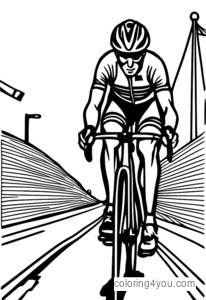 Dibujo para colorear de una bicicleta de carretera cruzando la línea de meta en una competición ciclista.