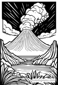 火山噴火を間近で研究する科学者のぬりえページ