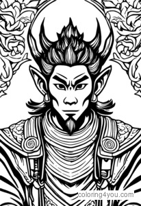 Sun Wukong staff coloring page