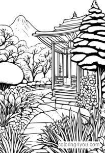 Dibujos para colorear de la escena del jardín de invierno