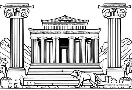 Cerberus Kreeka templis, mida ümbritsevad Vana-Kreeka esemed