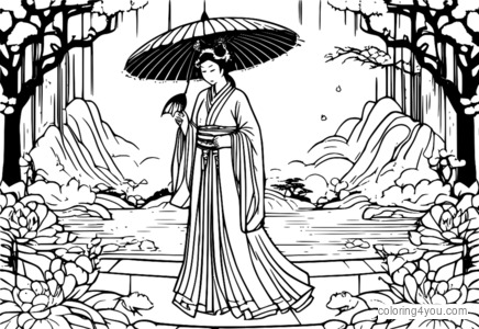 Chang'e tenant un parapluie.