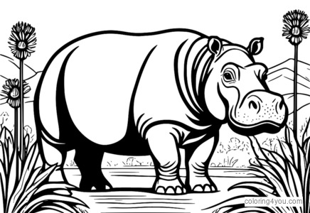 Hippopotame debout dans la savane.