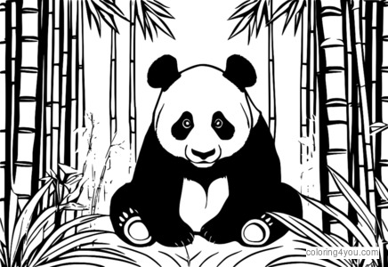 Un coloriage d'un panda géant et d'un bambou.