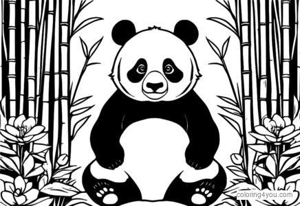 målarbok av en panda som sitter i en bambuskog