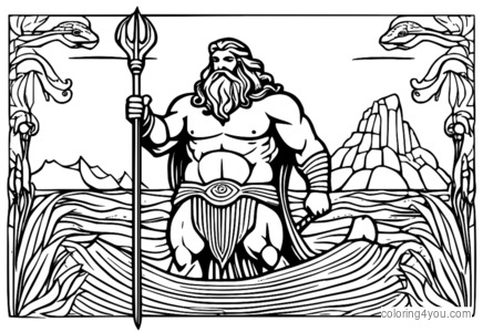 Dibujo para colorear de Poseidón, dios del mar, de la mitología griega.