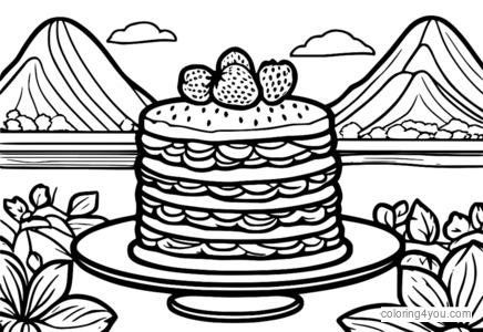 Colorful illustration of a strawberry shortcake on a summer day