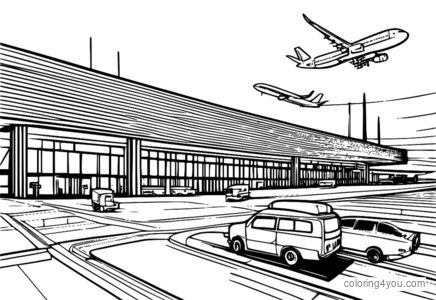 Modern airport design with terminal building.