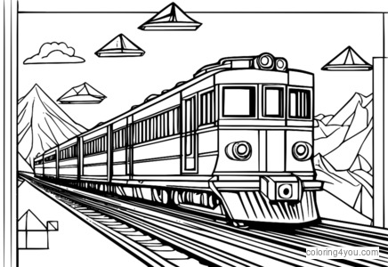 Страници за оцветяване на влак с геометрични шарки и триъгълници и квадрати