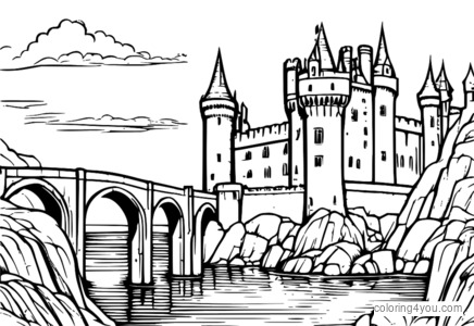 Dibujo para colorear de un castillo en ruinas en Escocia