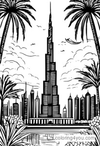 Ang pahina ng masayang pangkulay ng Burj Khalifa sa Dubai