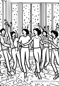 Group of people dancing and celebrating the start of a new year