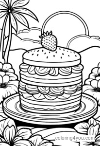 Colorful illustration of a strawberry shortcake on a summer day