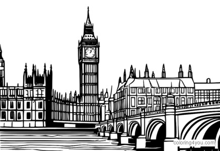 Big Ben minimalista színező oldal London mérföldkő