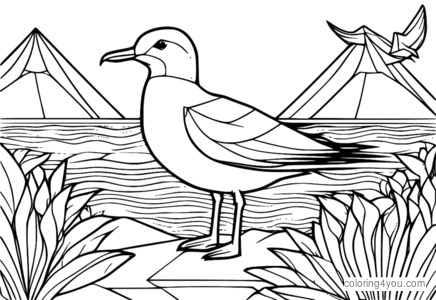 Isang magandang Japanese origami gull coloring page