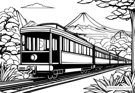 A nostalgic Japanese origami train coloring page