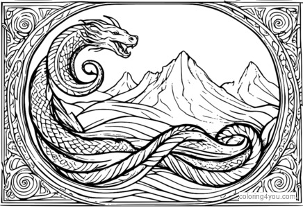 Coloriage du Serpent Midgard s'enroulant autour de la Terre