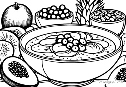 Restaurant smoothie bowl coloring page for kids