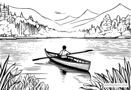 Coloring page of a person rowing in a rowboat for fitness