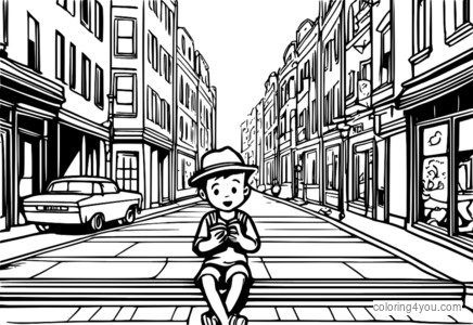 Young boy playing harmonica and singing blues music on a street corner