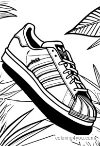 Pagina da colorare di scarpe Adidas Superstar su uno sfondo