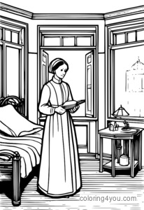 Desenho de Florence Nightingale segurando uma lâmpada para colorir