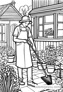 A gardener using gardening tools in a garden