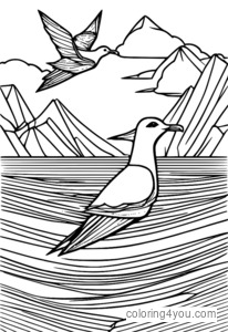 Isang magandang Japanese origami gull coloring page